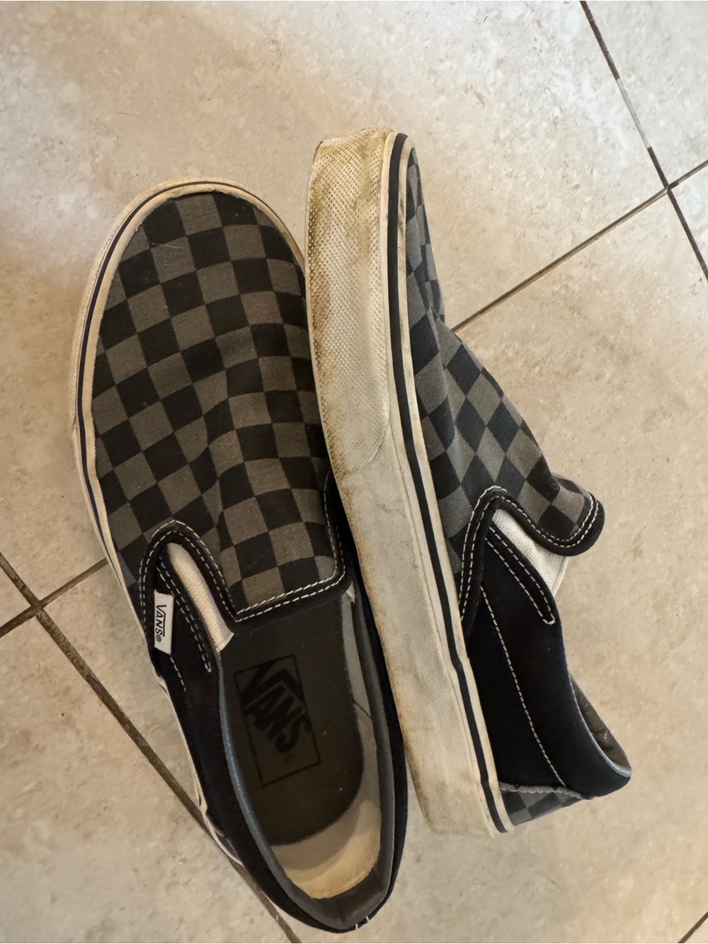 Vans Kids Checkerboard Slip-On Sneakers - Black & Gray